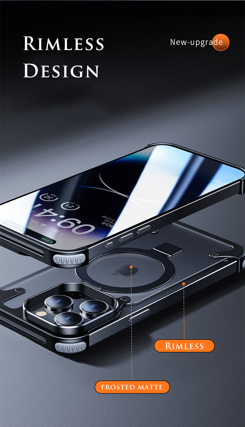 Premium Magnetic Stand Phone Case – Aluminum Alloy, Rimless Frosted Matte, Durable & Stylish Shockproof Cover Case for iPhone