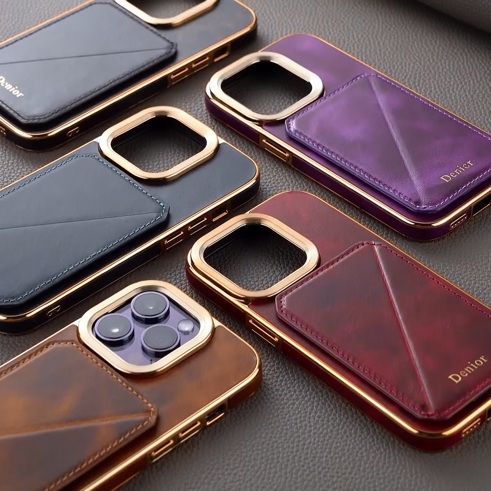 Luxury Cowhide Leather Wallet iPhone Case – Magnetic Card Holder, Plating Shell, Shockproof Protection, Premium Design for iPhone Models