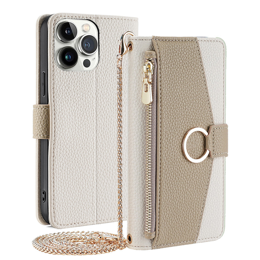 Premium Leather Crossbody Wallet Case for iPhone - Flip Mirror Design, Long Lanyard, Shockproof Protection for iPhone Models