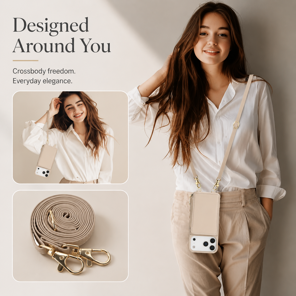 Luxury iPhone Case Leather Wallet Flip Cover Crossbody Card Holder RFID Blocking Zipper Pocket Shockproof Camera Lens Protection Full Coverage