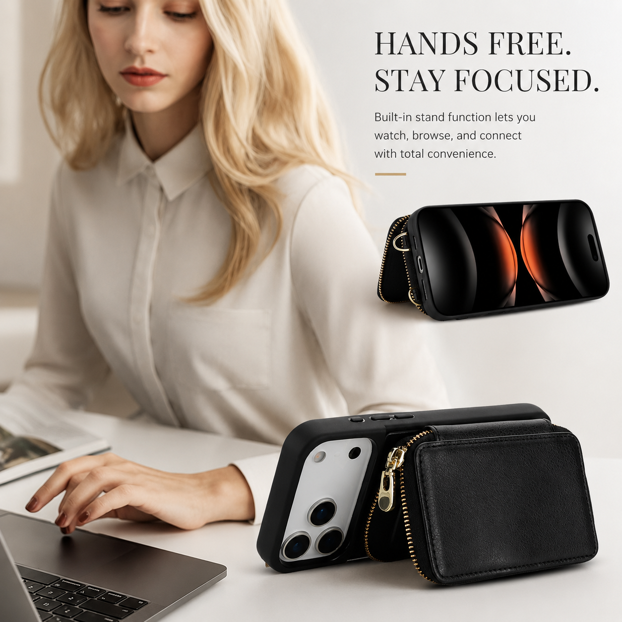 Luxury iPhone Case Leather Wallet Flip Cover Crossbody Card Holder RFID Blocking Zipper Pocket Shockproof Camera Lens Protection Full Coverage