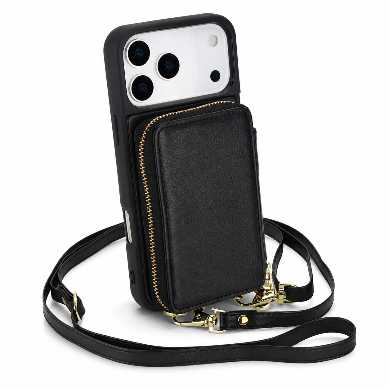 Luxury iPhone Case Leather Wallet Flip Cover Crossbody Card Holder RFID Blocking Zipper Pocket Shockproof Camera Lens Protection Full Coverage