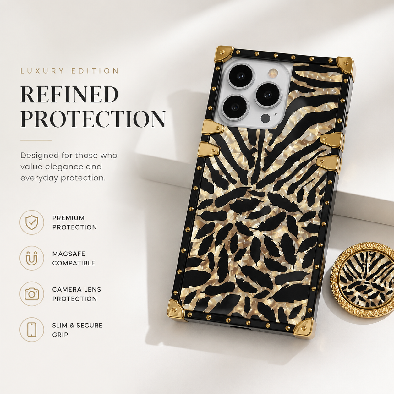 Luxury iPhone Case Leopard Gold Plating Glitter Diamond Ring Stand Protective Cover Shockproof Stylish Design Durable Phone Case