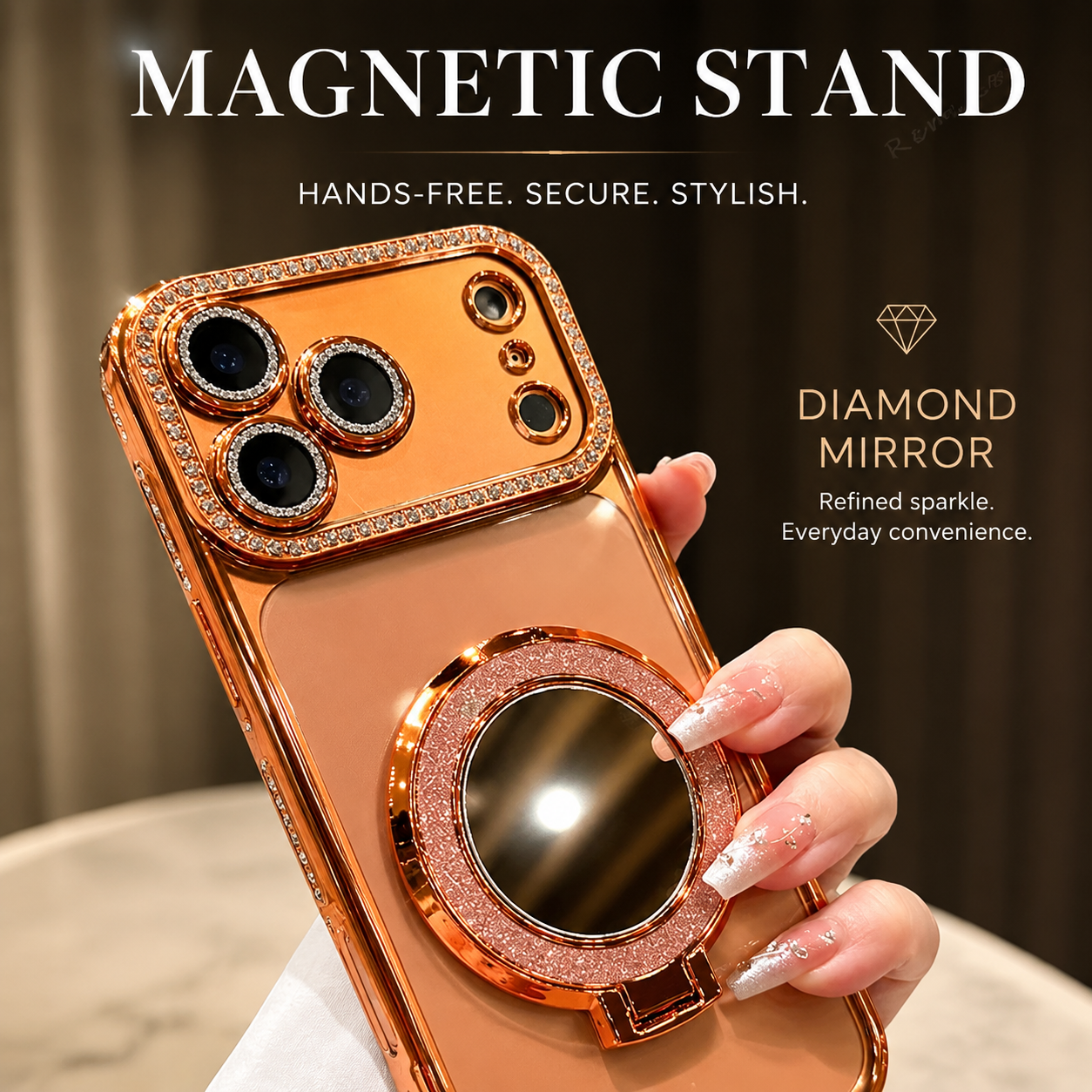 Luxury iPhone Case MagSafe Compatible Protective Cover Camera Lens Protection Shockproof Anti Scratch Transparent Diamond Mirror Glitter Anti Fingerprint Slim Full Coverage