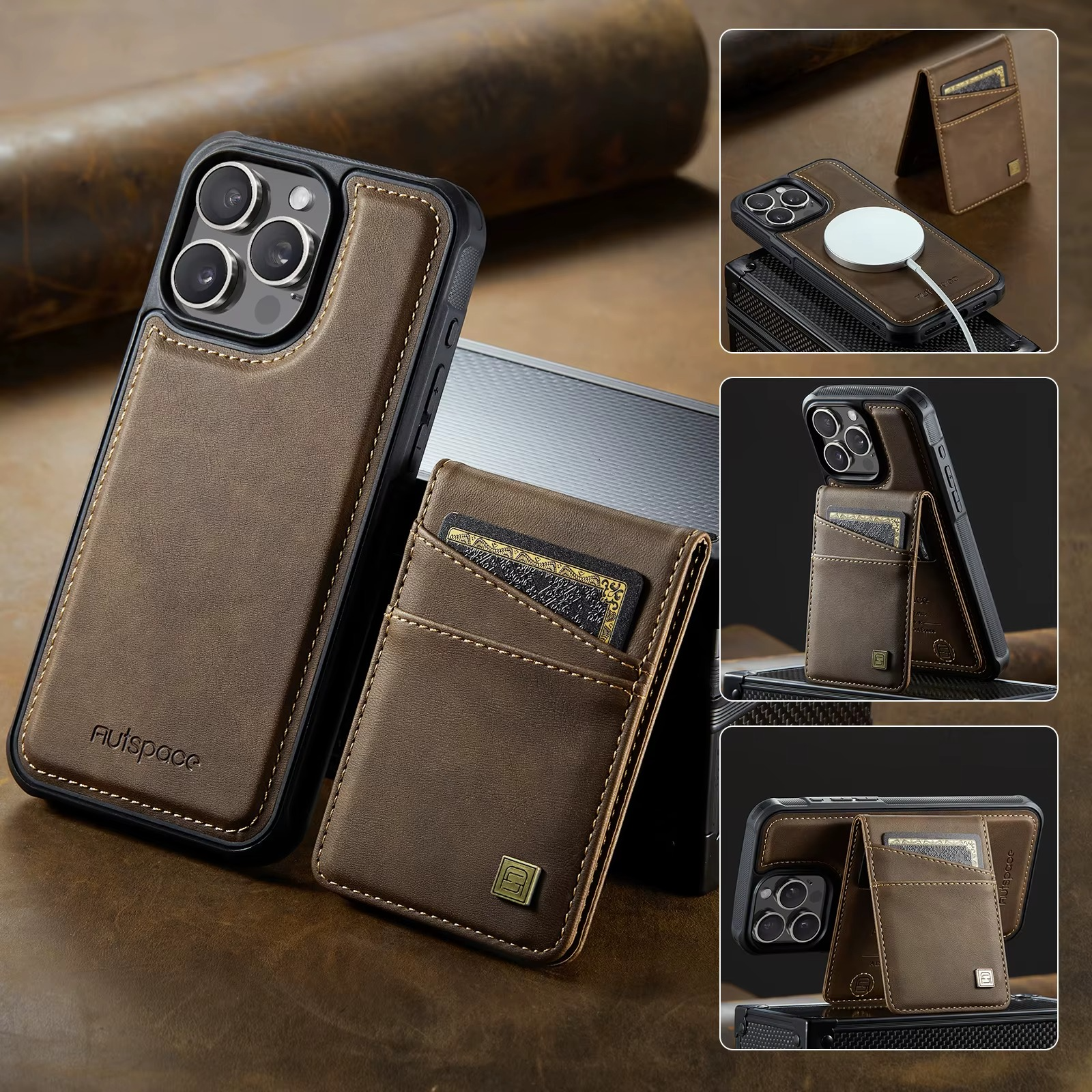 Luxury 2-in-1 Magnetic Wallet iPhone Case – Detachable Leather Flip Cover with Card Holder, Wrist Strap, and Secure Magnetic Closure for Ultimate Protection