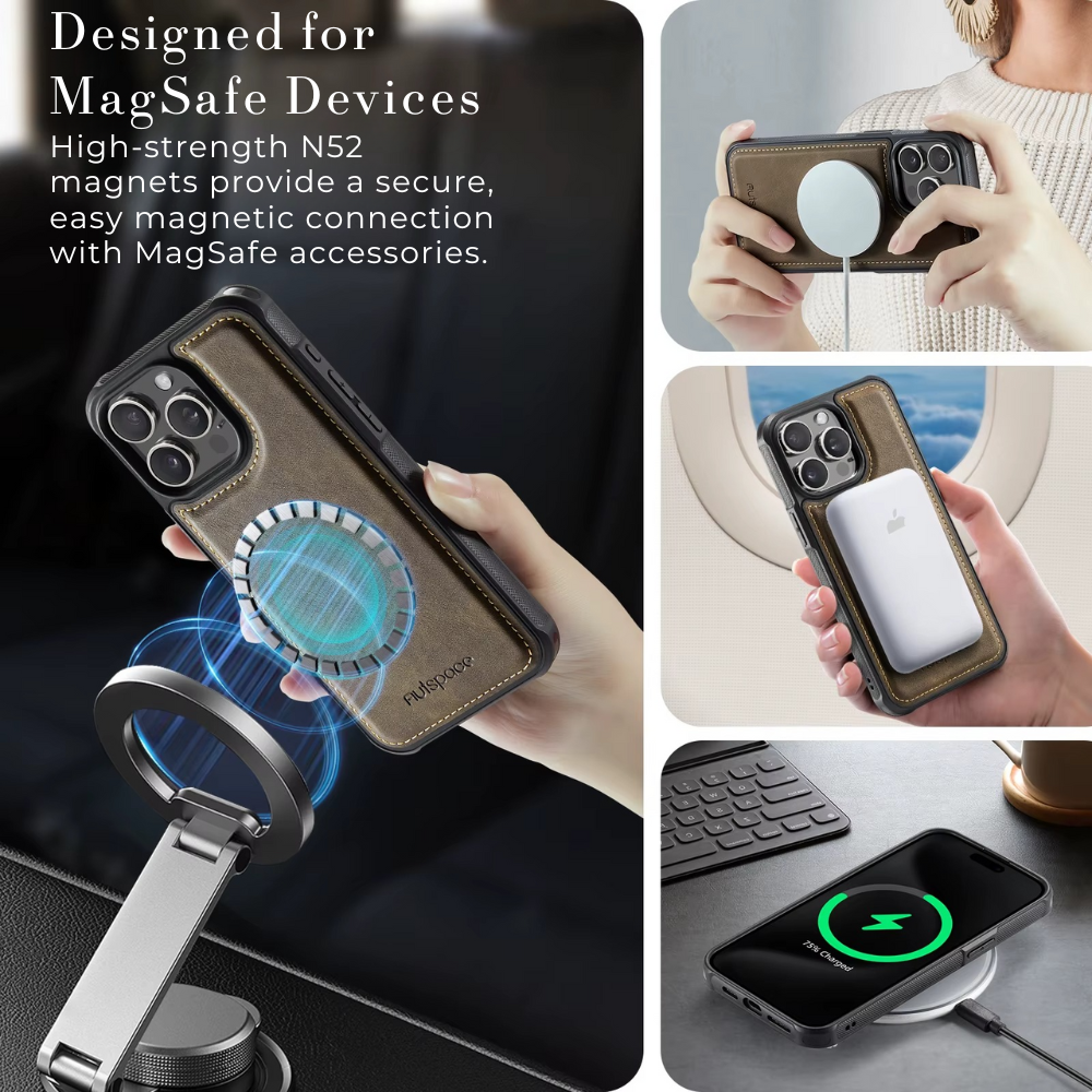 Luxury 2-in-1 Magnetic Wallet iPhone Case – Detachable Leather Flip Cover with Card Holder, Wrist Strap, and Secure Magnetic Closure for Ultimate Protection