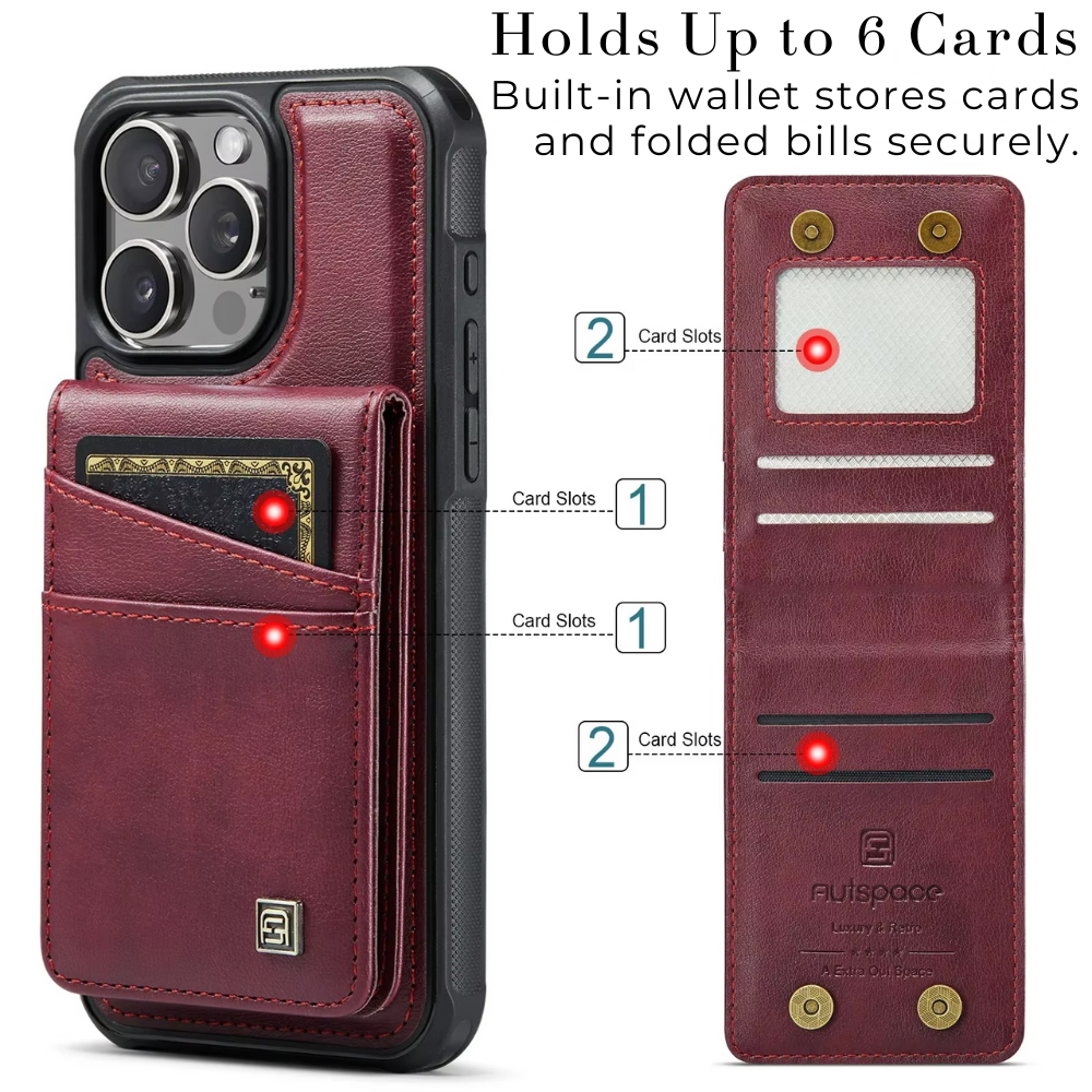 Luxury 2-in-1 Magnetic Wallet iPhone Case – Detachable Leather Flip Cover with Card Holder, Wrist Strap, and Secure Magnetic Closure for Ultimate Protection