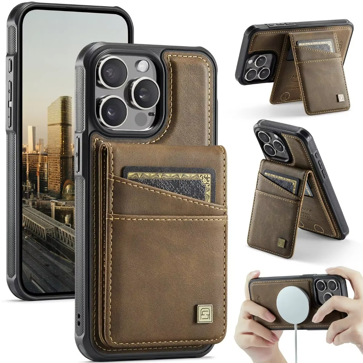 Luxury 2-in-1 Magnetic Wallet iPhone Case – Detachable Leather Flip Cover with Card Holder, Wrist Strap, and Secure Magnetic Closure for Ultimate Protection