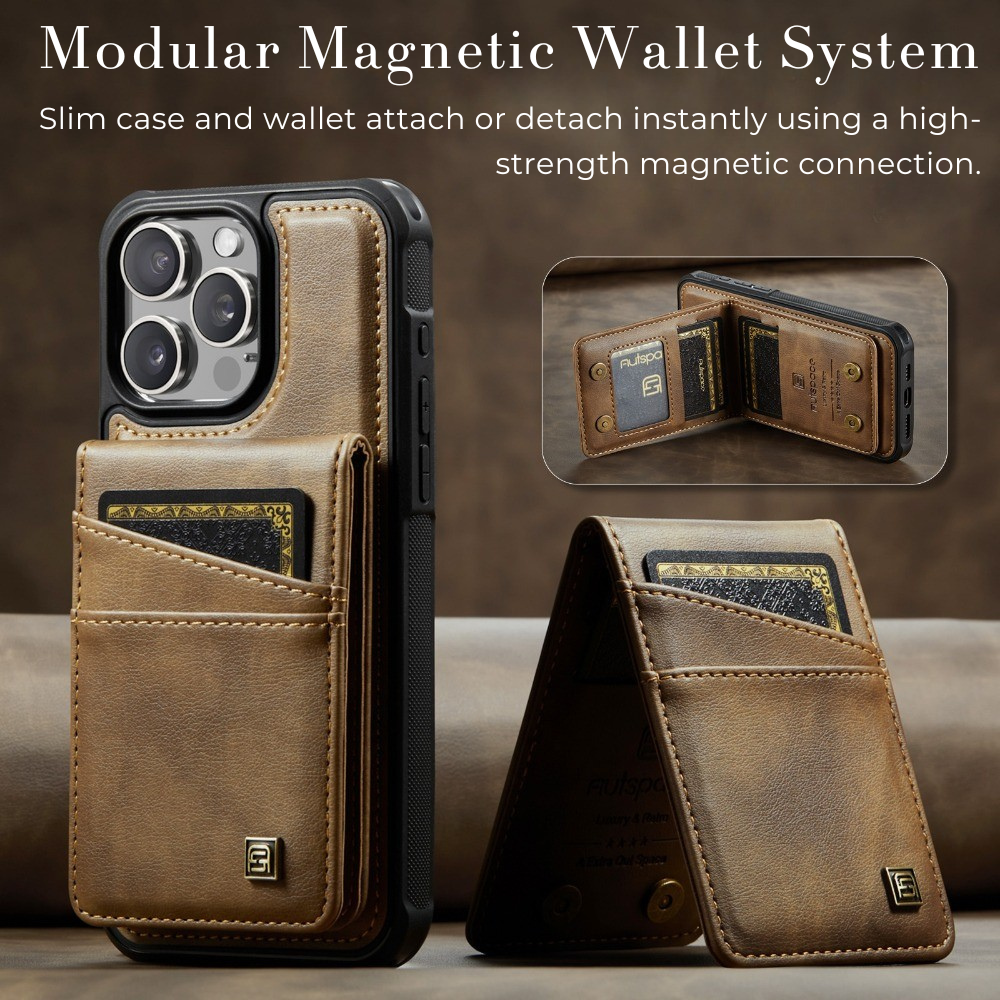 Luxury 2-in-1 Magnetic Wallet iPhone Case – Detachable Leather Flip Cover with Card Holder, Wrist Strap, and Secure Magnetic Closure for Ultimate Protection