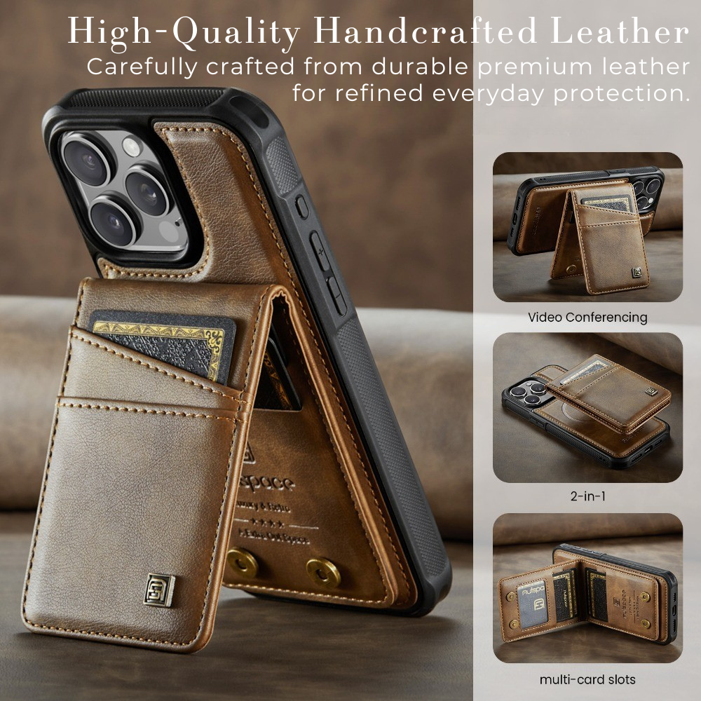 Luxury 2-in-1 Magnetic Wallet iPhone Case – Detachable Leather Flip Cover with Card Holder, Wrist Strap, and Secure Magnetic Closure for Ultimate Protection