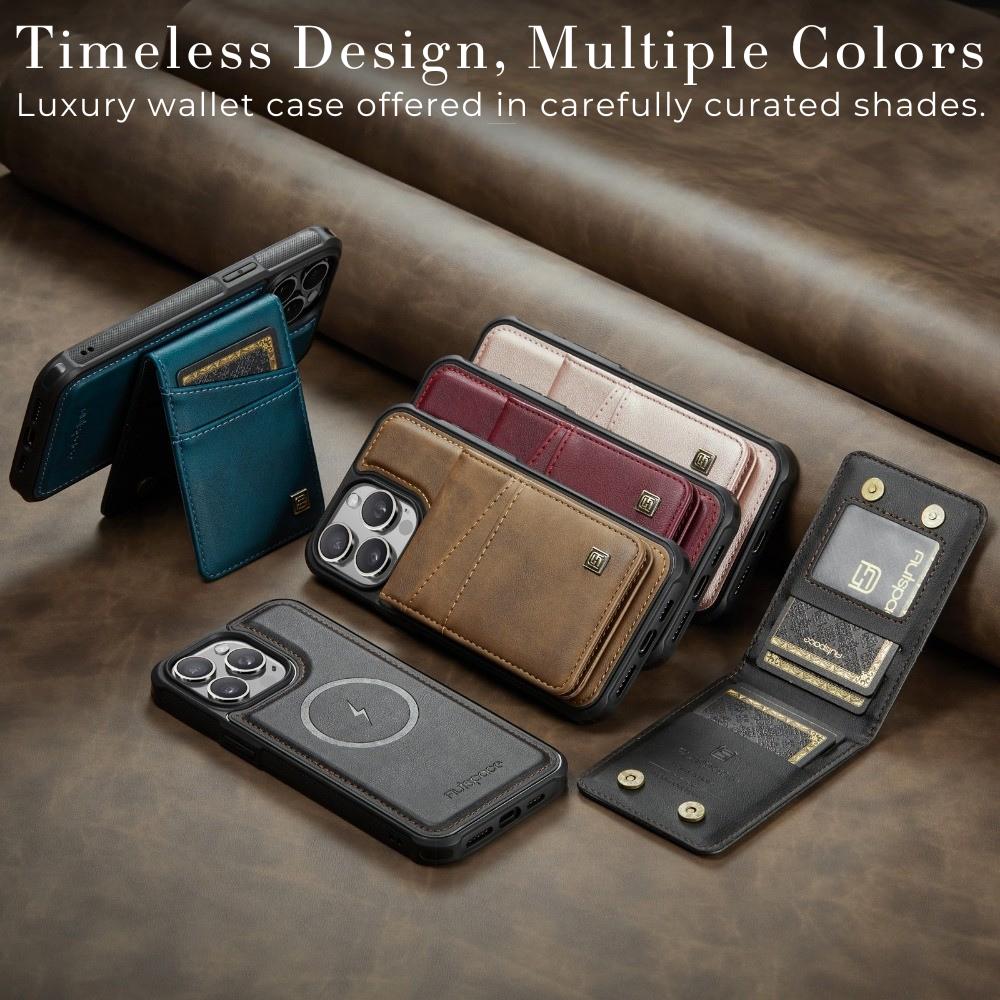 Luxury 2-in-1 Magnetic Wallet iPhone Case – Detachable Leather Flip Cover with Card Holder, Wrist Strap, and Secure Magnetic Closure for Ultimate Protection