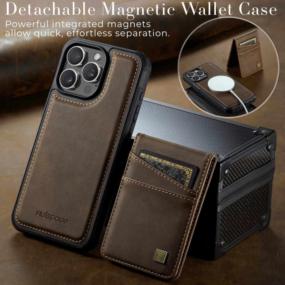 Luxury 2-in-1 Magnetic Wallet iPhone Case – Detachable Leather Flip Cover with Card Holder, Wrist Strap, and Secure Magnetic Closure for Ultimate Protection