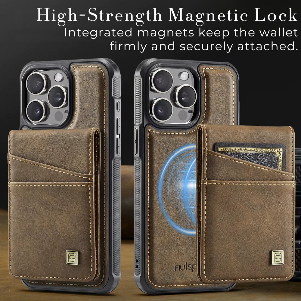 Luxury 2-in-1 Magnetic Wallet iPhone Case – Detachable Leather Flip Cover with Card Holder, Wrist Strap, and Secure Magnetic Closure for Ultimate Protection