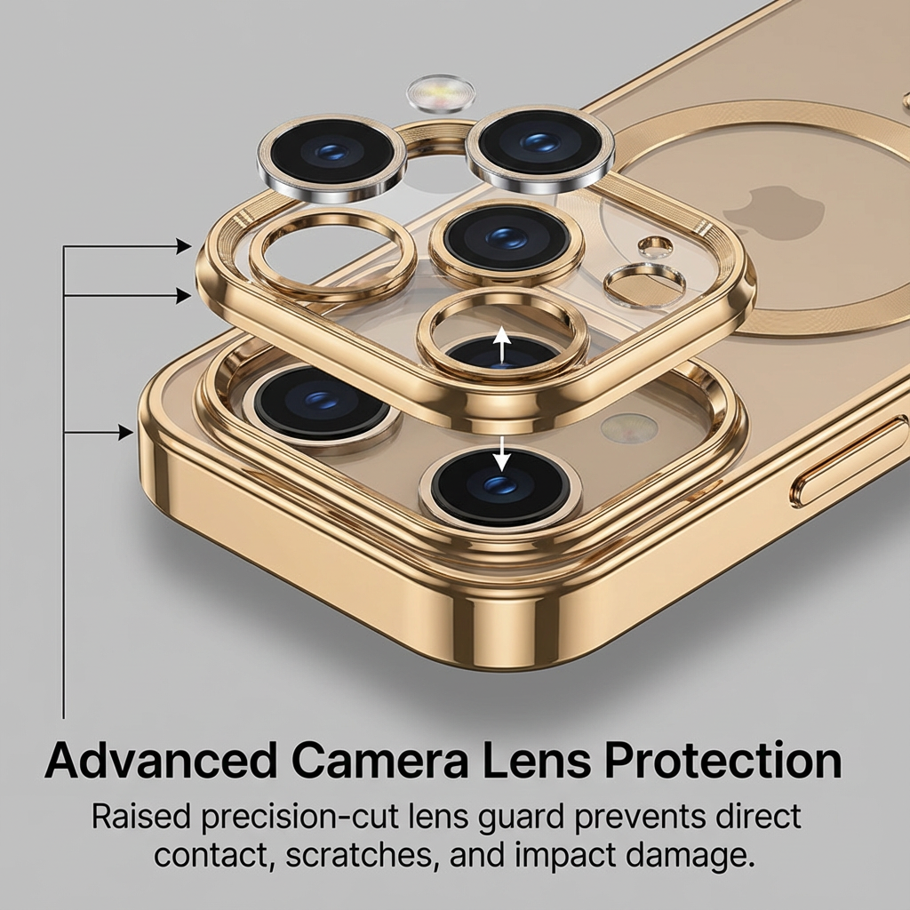Luxury Desert Gold MagSafe iPhone Case - Clear Soft Cover with Magnetic Wireless Charging & Lens Protection | Case for iPhone
