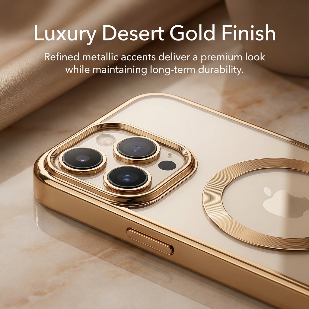 Luxury Desert Gold MagSafe iPhone Case - Clear Soft Cover with Magnetic Wireless Charging & Lens Protection | Case for iPhone