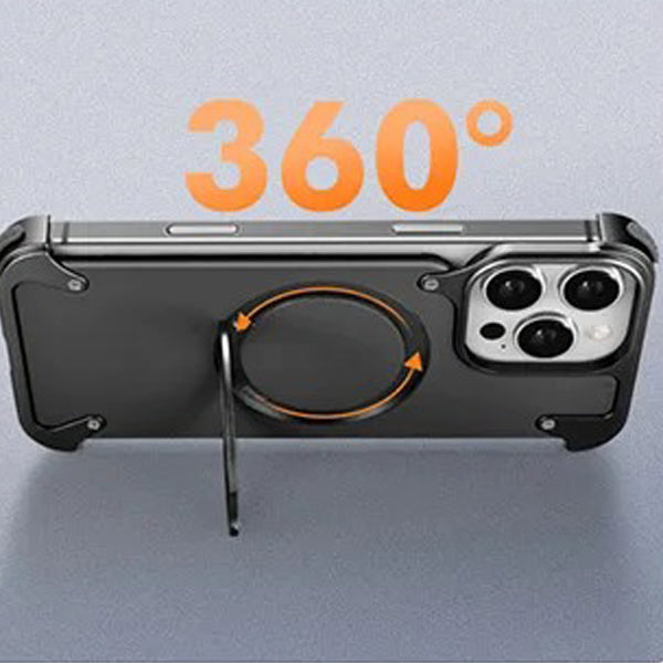 Premium Genuine Leather iPhone Case – MagSafe Compatible Frameless Cover with Rotating Magnetic Stand Ring, Shockproof Anti-Drop Protection
