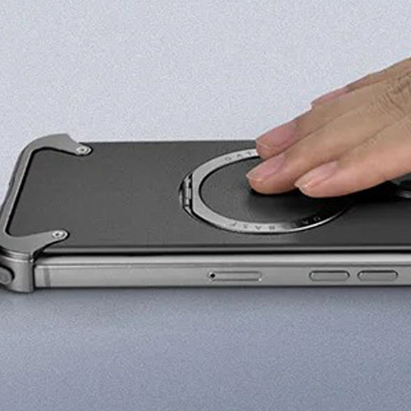 Premium Genuine Leather iPhone Case – MagSafe Compatible Frameless Cover with Rotating Magnetic Stand Ring, Shockproof Anti-Drop Protection