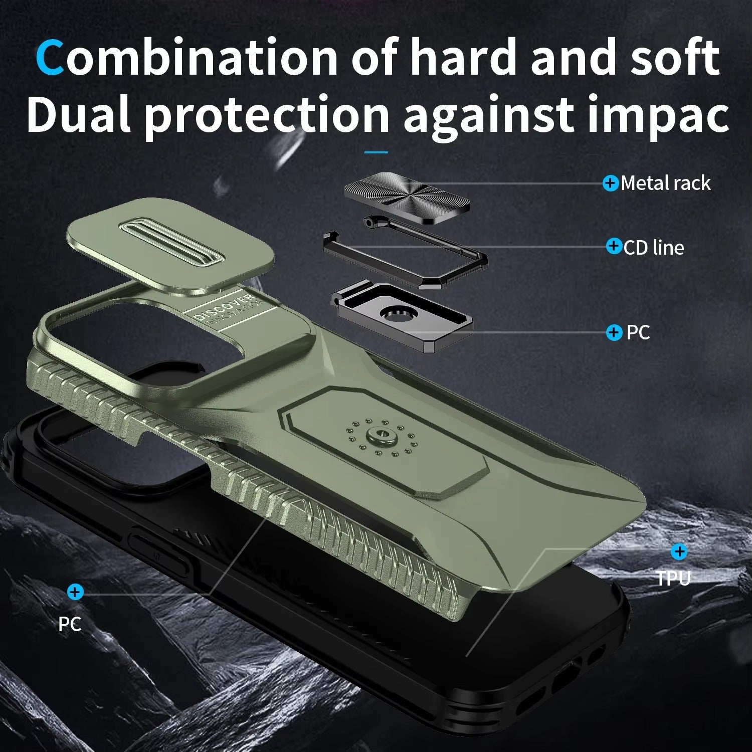 Premium Military-Grade iPhone Case – Shockproof All Around Protection Cover with Sliding Camera Lens Guard, Rotary Stand and Anti-Slip Grip