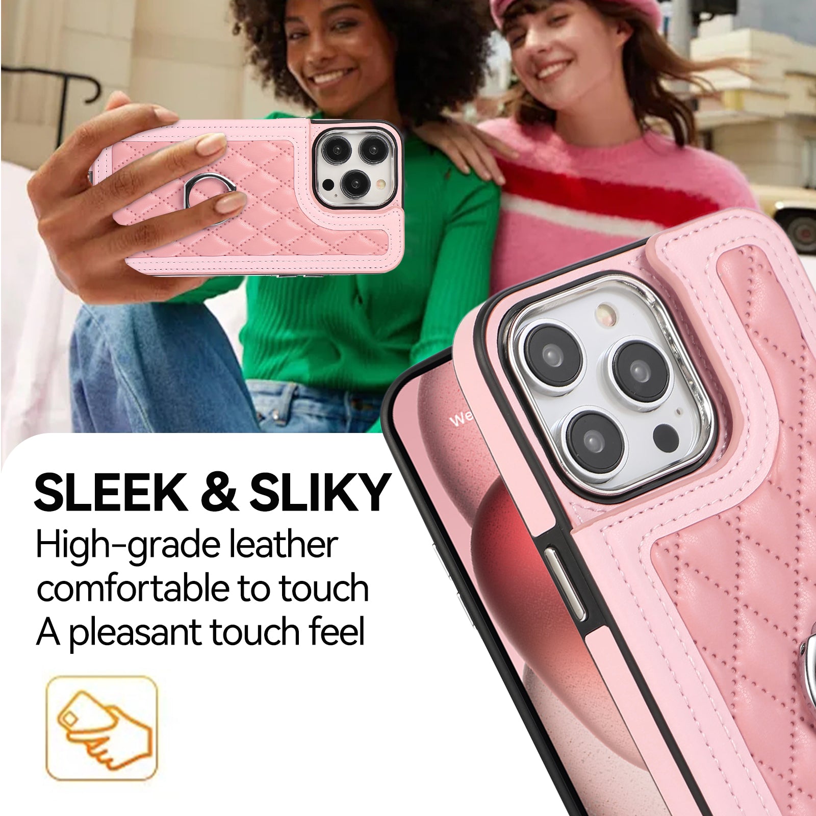 Luxury Crossbody RFID Leather Wallet iPhone Case – Card Slot, Ring Holder, Double Buckle, Lanyard Bag Cover, Magnetic Closure