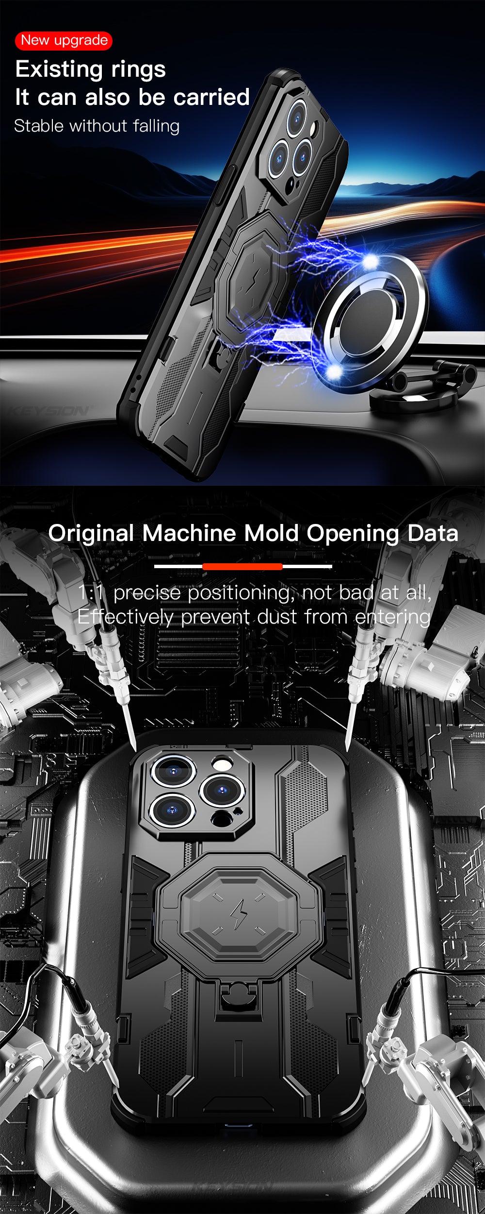 KEYSION MagSafe Shockproof iPhone Case – Ring Stand with Camera Protection, Durable Phone Cover for iPhone Models