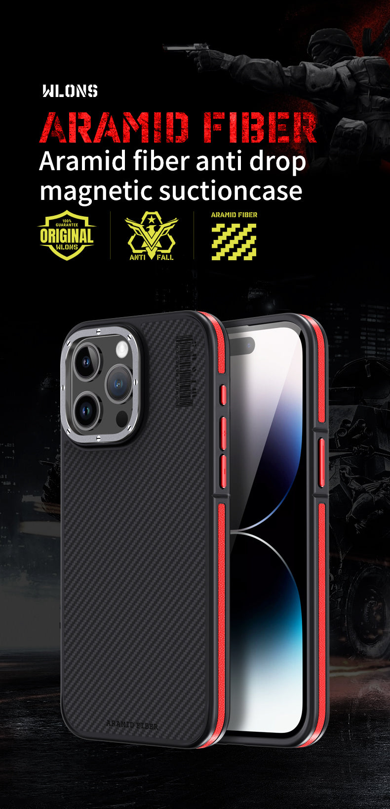 Premium 100% Aramid Fiber Kevlar iPhone Case – 600D Lightweight Compatible Ultra-Thin Protective Cover for iPhone Models