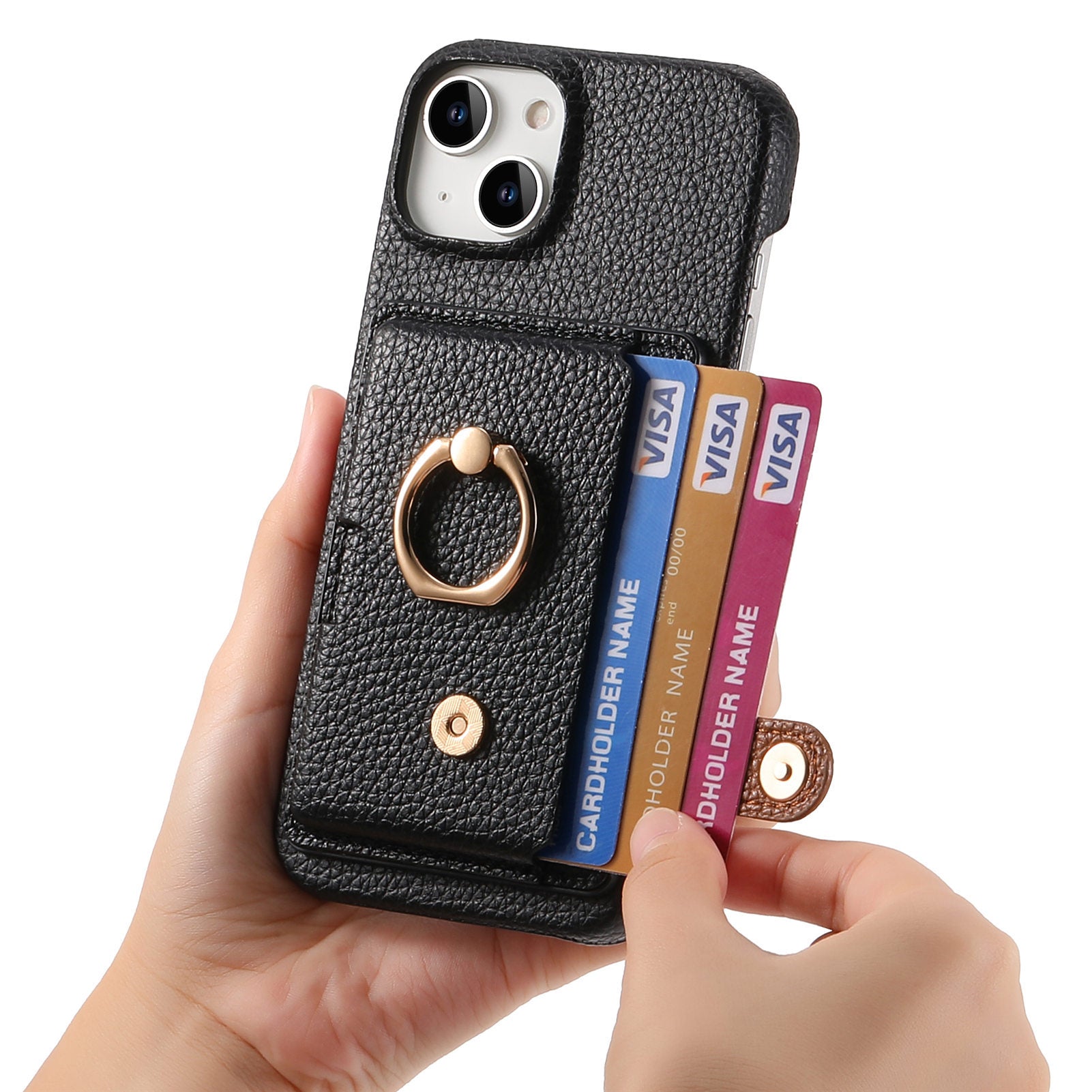 Premium Leather Ring Stand Wallet iPhone Case Card Holder, Magnetic Closure, and Kickstand Support for Hands-Free Convenience
