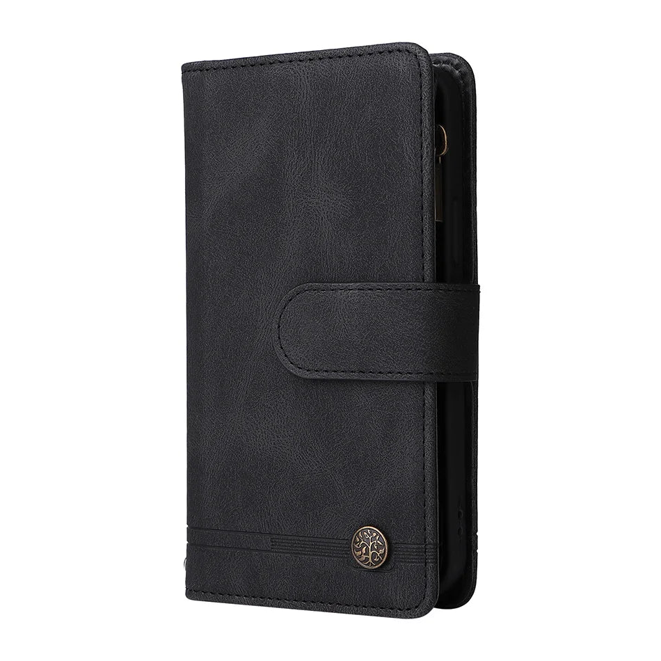 Premium Retro Flip Leather iPhone Case – Zipper Wallet, Multi-Card Slots, Necklace Lanyard, Magnetic Closure, Shockproof Protection for iPhone