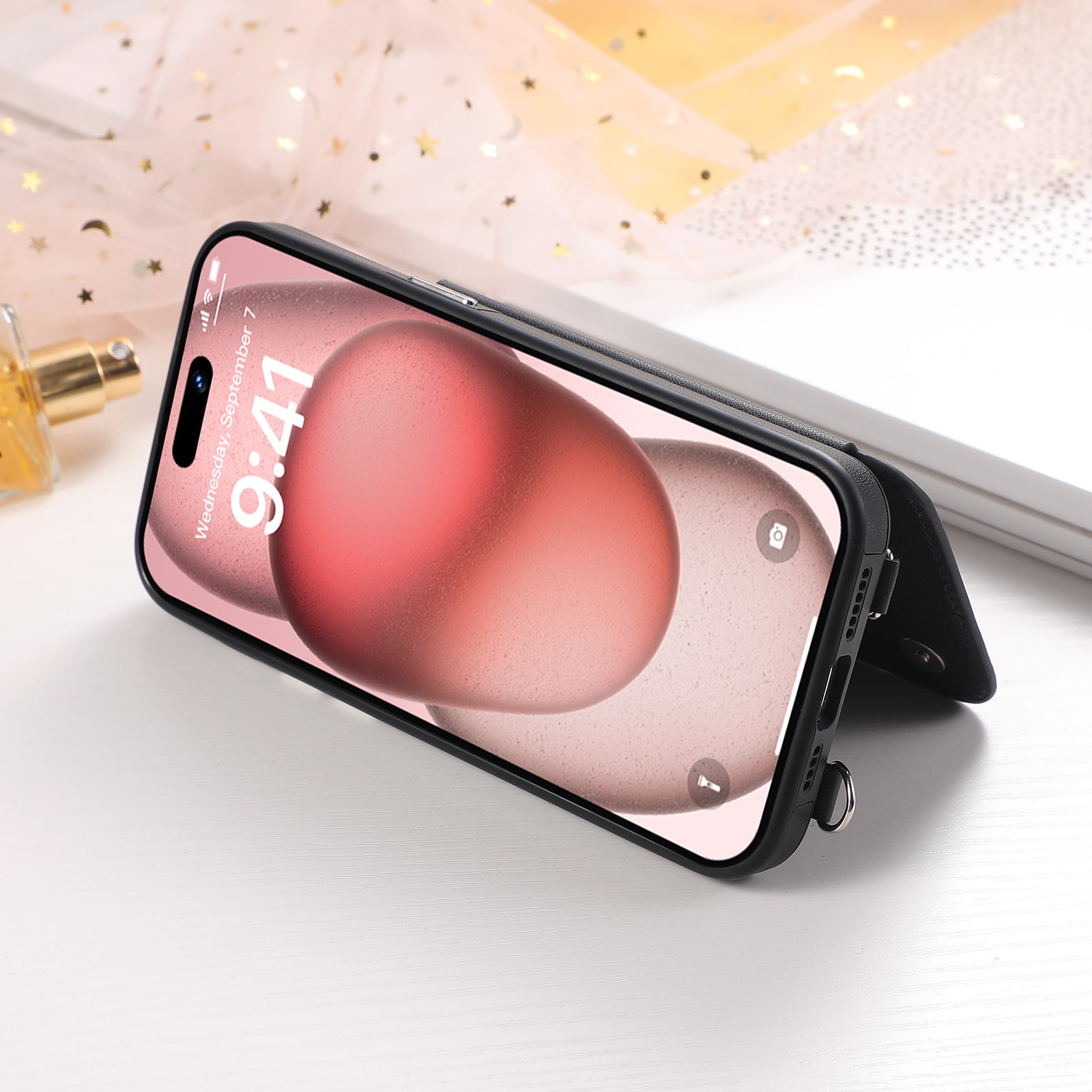 Luxury Crossbody RFID Leather Wallet iPhone Case – Card Slot, Ring Holder, Double Buckle, Lanyard Bag Cover, Magnetic Closure