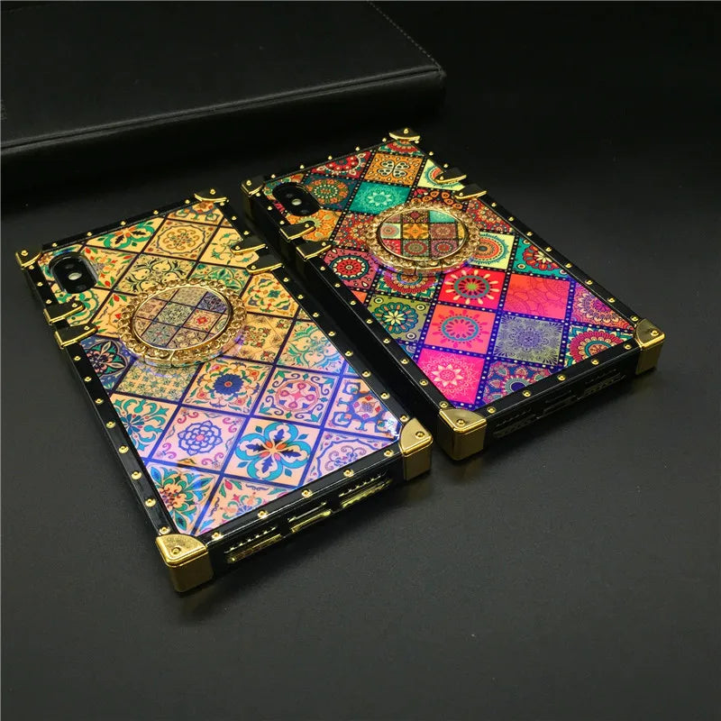 Luxury Glitter Retro Flower Phone Case – Bling & Stylish Protection for iPhone Models Durable, Fashionable for Women