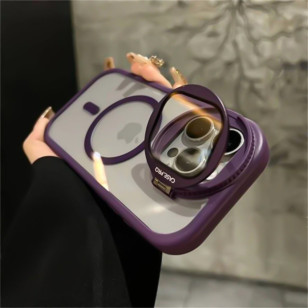 Luxury Glass Camera Stand iPhone Case - Transparent Magnetic Acrylic Cover, Wireless Charging Compatible, Case for iPhone