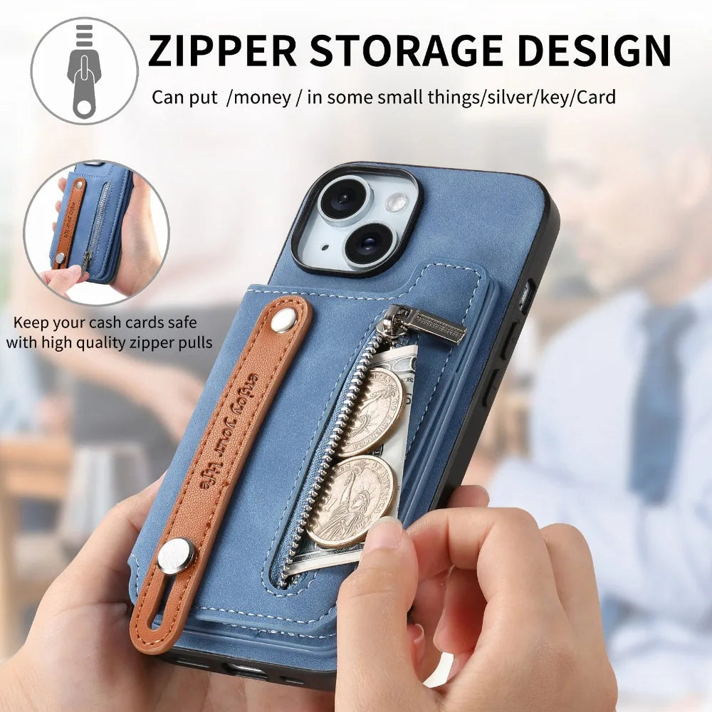 Luxury Detachable Zipper Wallet iPhone Case – Magnetic Flip Cover with Card Slots, and Protection for Ultimate Convenience