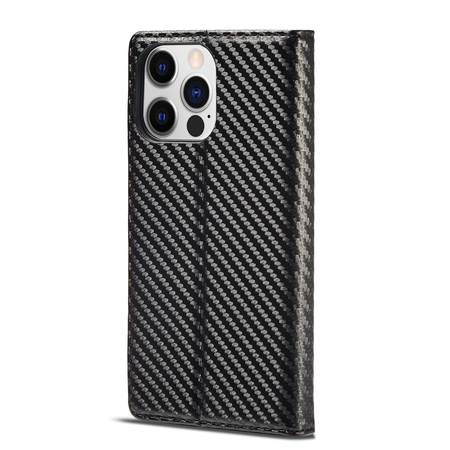 Luxury Carbon Fiber Leather Wallet iPhone Case – Magnetic Flip Cover, Card Holder, Shockproof Protection, Durable for iPhone