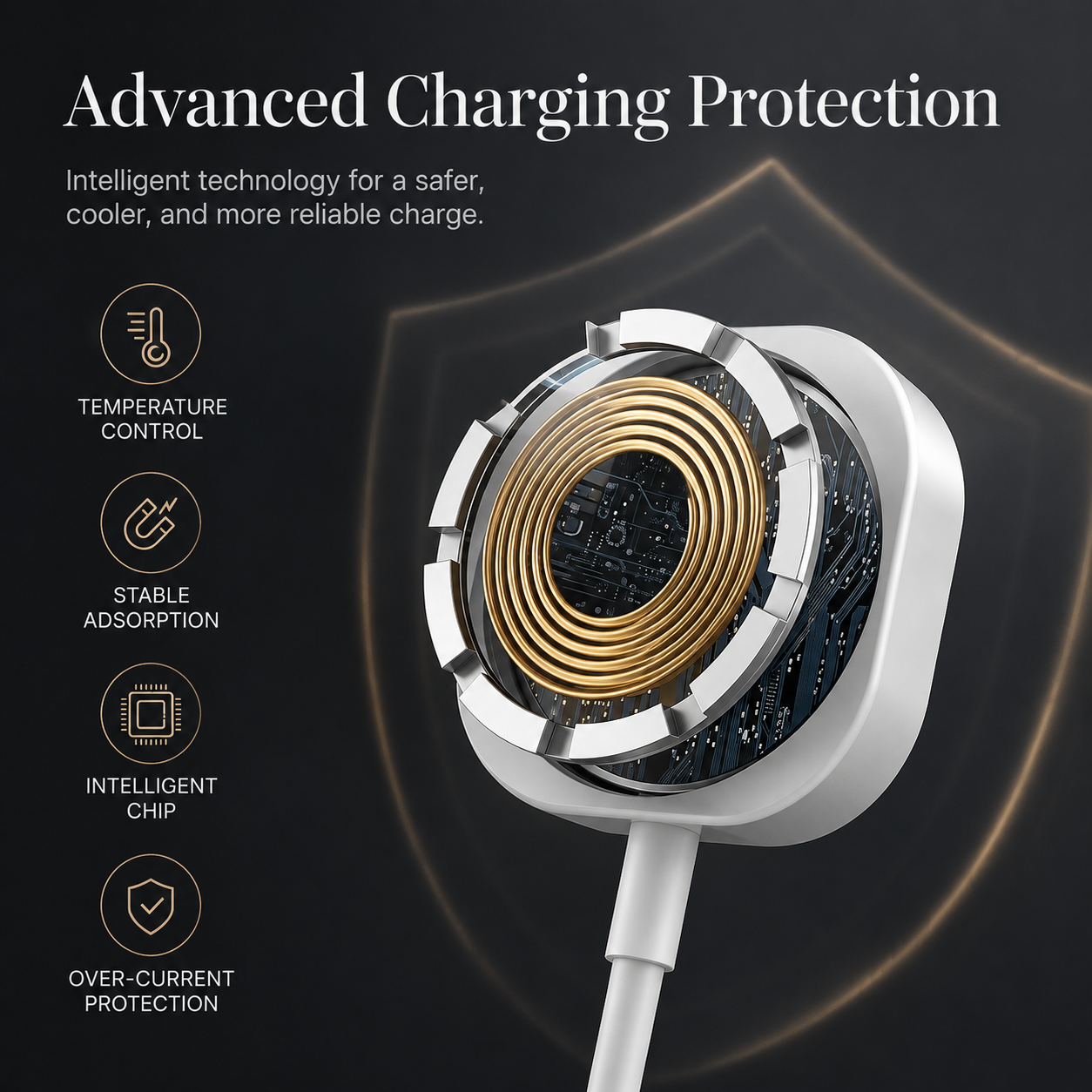 Premium 2-in-1 Magnetic Wireless Charger Cable USB-A Fast Charging Cord Smart Chip Protection Strong Magnetic Charging Compatible with iPhone