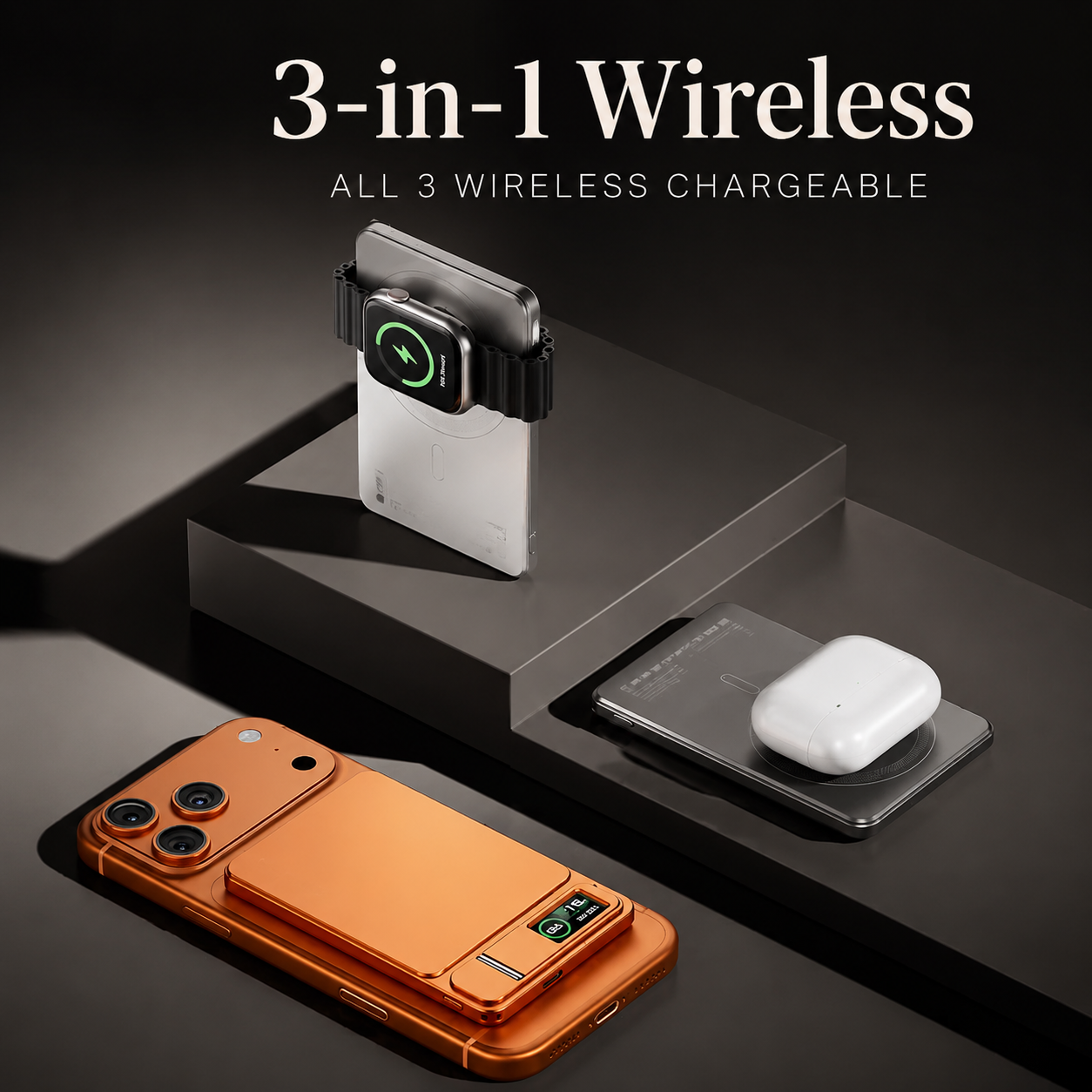 Premium 3 in 1 Magnetic Wireless Power Bank 20W Fast Charging Portable Battery Built In Stand Digital Display Watch Charger Compatible with iPhone