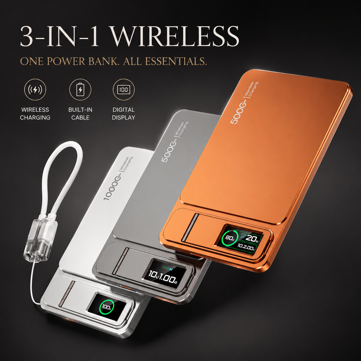 Premium 3 in 1 Magnetic Wireless Power Bank 20W Fast Charging Portable Battery Built In Stand Digital Display Watch Charger Compatible with iPhone