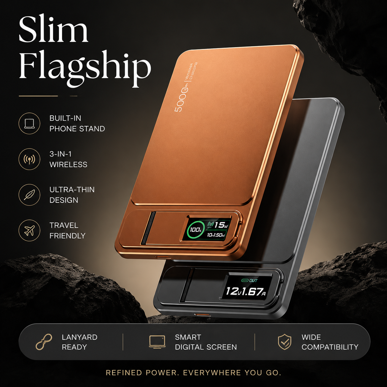 Premium 3 in 1 Magnetic Wireless Power Bank 20W Fast Charging Portable Battery Built In Stand Digital Display Watch Charger Compatible with iPhone