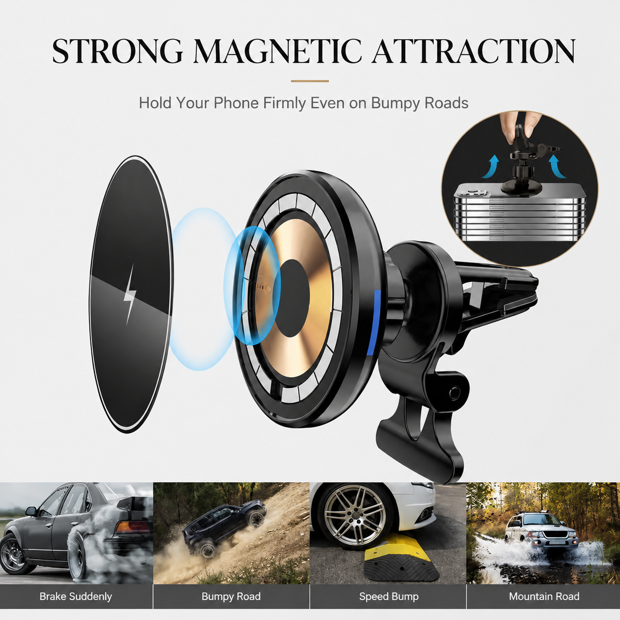 Premium 30W Magnetic Wireless Car Charger Fast Charging Phone Holder Dashboard Air Vent Mount 360° Rotation Smart Chip Anti-Slip Compatible with iPhone