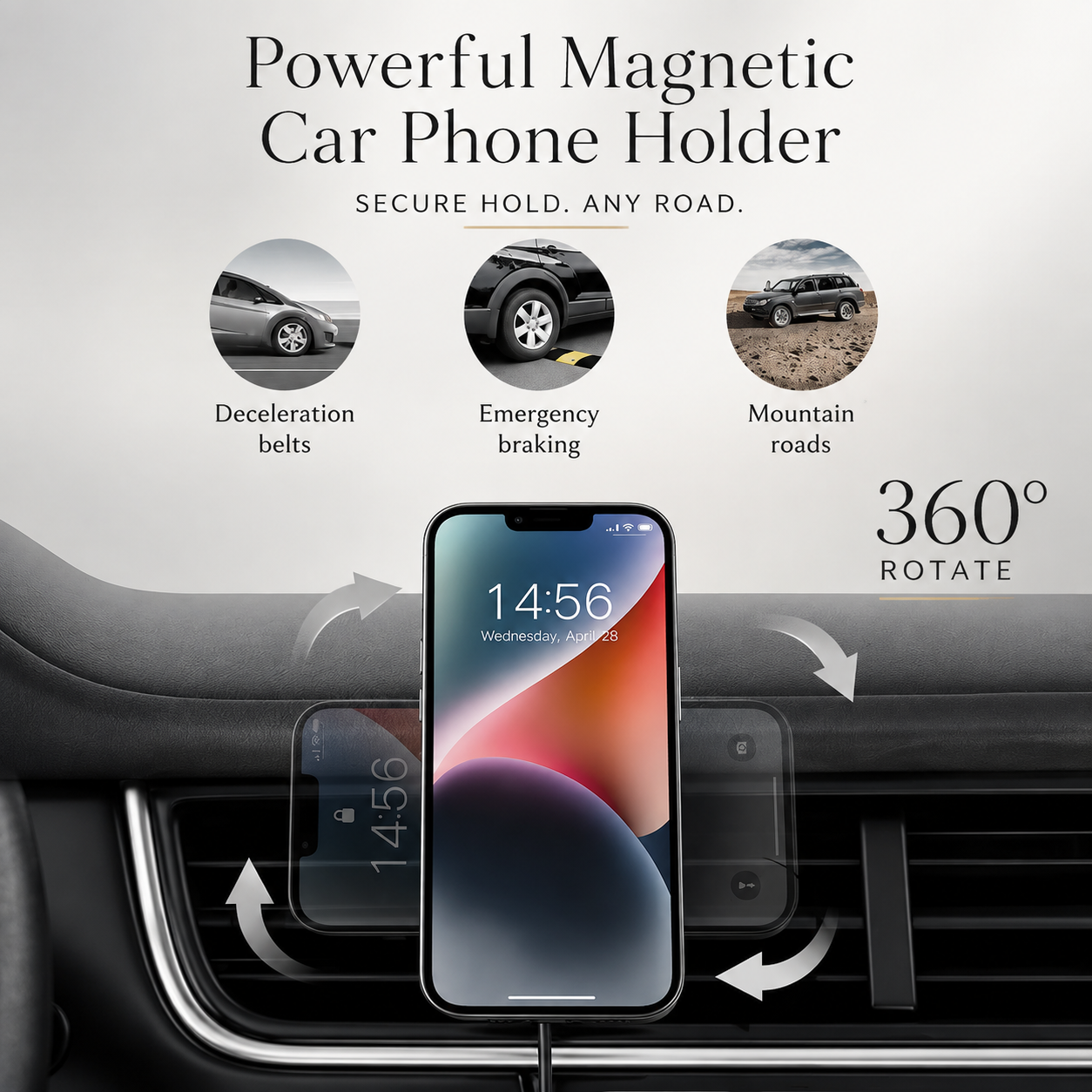 Premium 30W Magnetic Wireless Car Charger Fast Charging Phone Holder Dashboard Air Vent Mount 360° Rotation Smart Chip Anti-Slip Compatible with iPhone