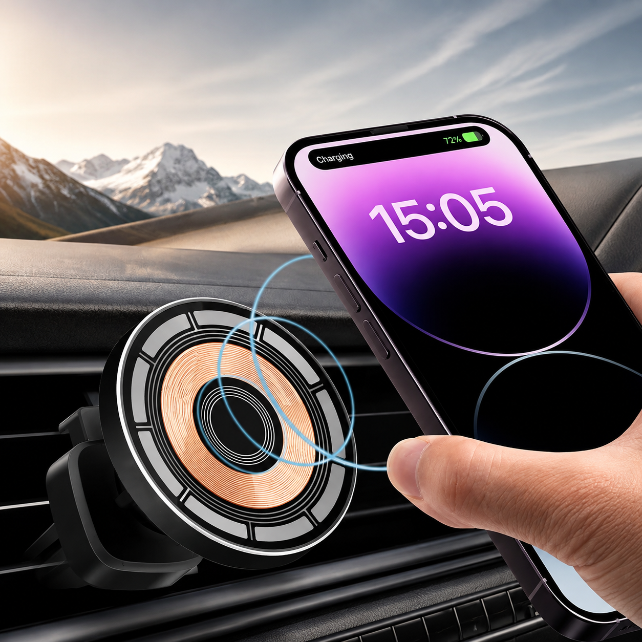 Premium 30W Magnetic Wireless Car Charger Fast Charging Phone Holder Dashboard Air Vent Mount 360° Rotation Smart Chip Anti-Slip Compatible with iPhone