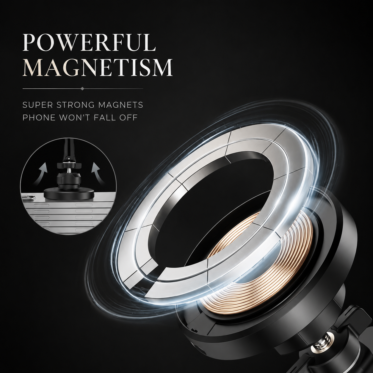 Premium 30W Magnetic Wireless Car Charger Fast Charging Phone Holder Dashboard Air Vent Mount 360° Rotation Smart Chip Anti-Slip Compatible with iPhone