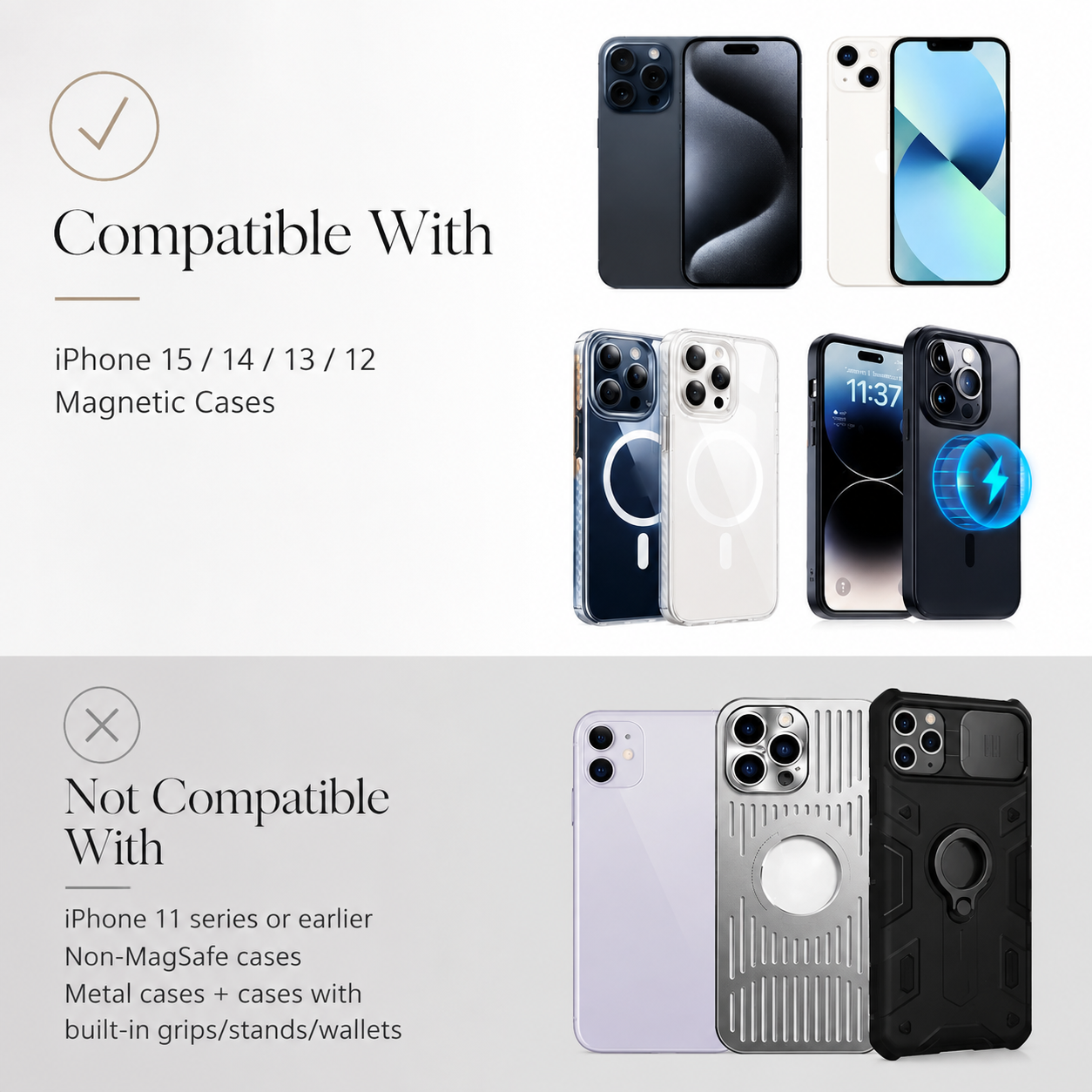 Premium 30W Magnetic Wireless Car Charger Fast Charging Phone Holder Dashboard Air Vent Mount 360° Rotation Smart Chip Anti-Slip Compatible with iPhone