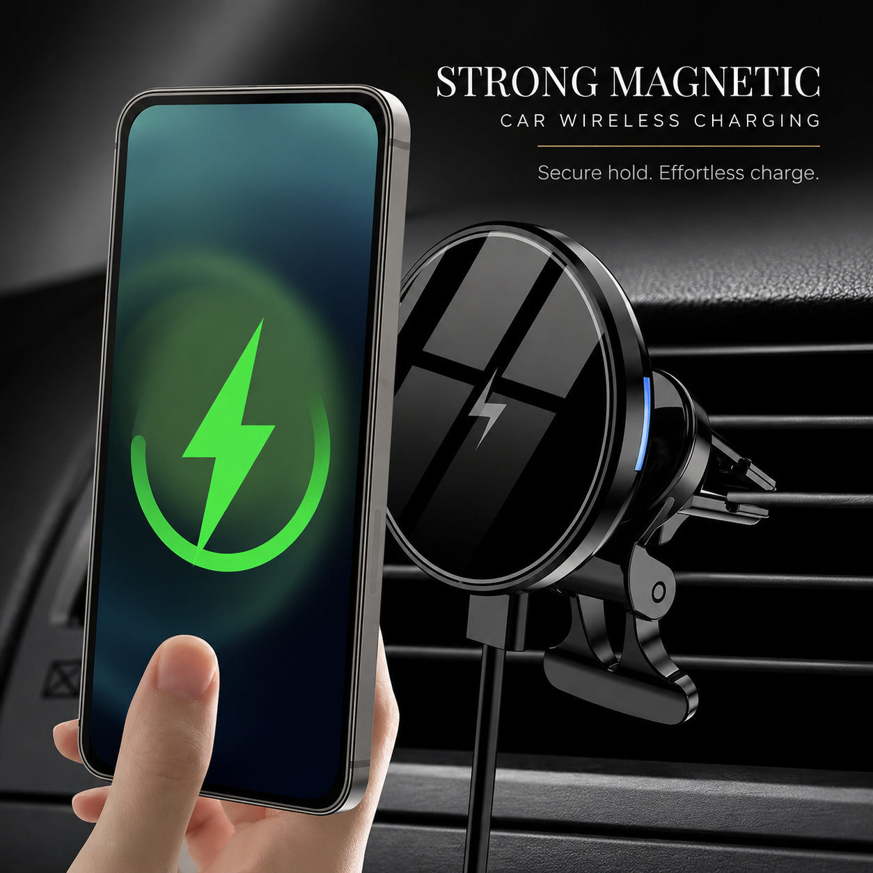 Premium 30W Magnetic Wireless Car Charger Fast Charging Phone Holder Dashboard Air Vent Mount 360° Rotation Smart Chip Anti-Slip Compatible with iPhone