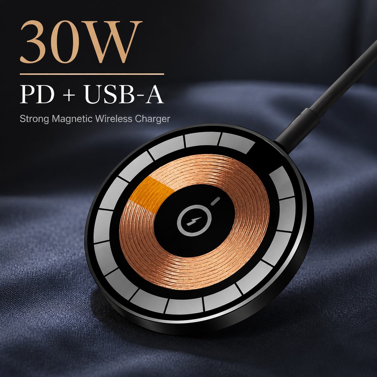 Premium 30W Magnetic Wireless Charger Pad Fast Wireless Charging MagSafe Charging Stand USB-C PD USB-A Non-Slip Compatible with iPhone