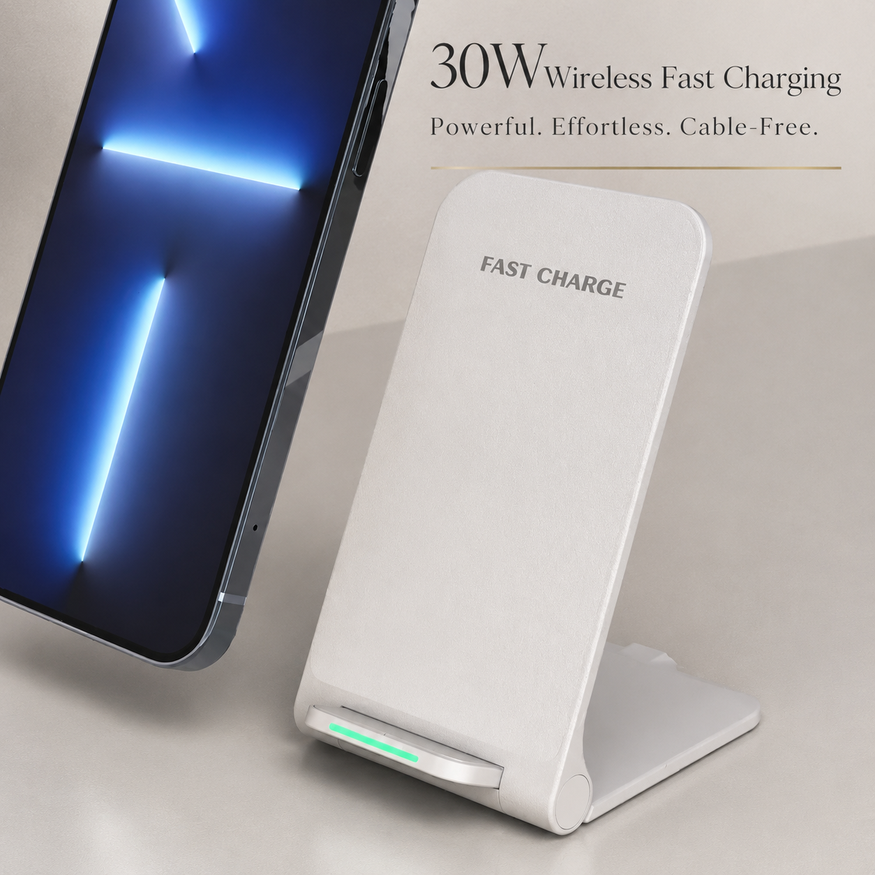 Premium 30W Wireless Charger Stand Fast Charging Foldable Phone Charging Stand USB C Vertical Horizontal Viewing Compatible with iPhone Travel Design