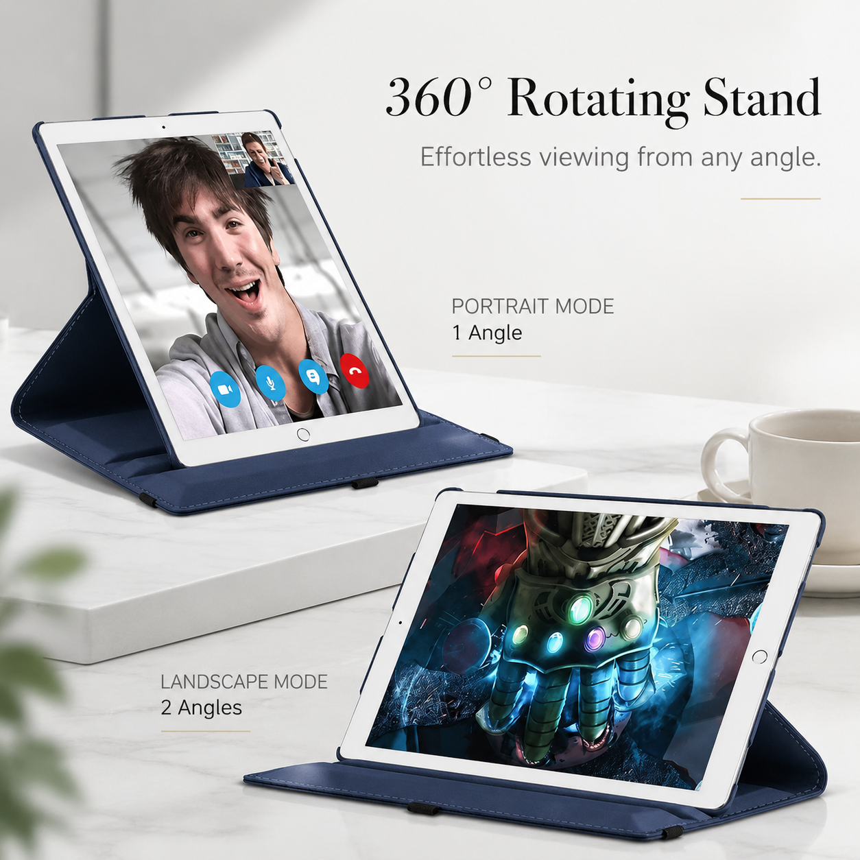 Premium 360° Rotating PU Leather iPad Case Smart Cover Auto Sleep Wake Shockproof Protective Stand Multi-Angle Tablet Case Compatible with iPad
