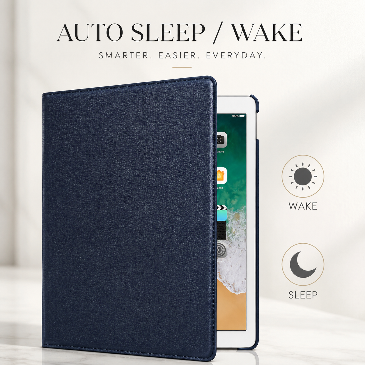 Premium 360° Rotating PU Leather iPad Case Smart Cover Auto Sleep Wake Shockproof Protective Stand Multi-Angle Tablet Case Compatible with iPad