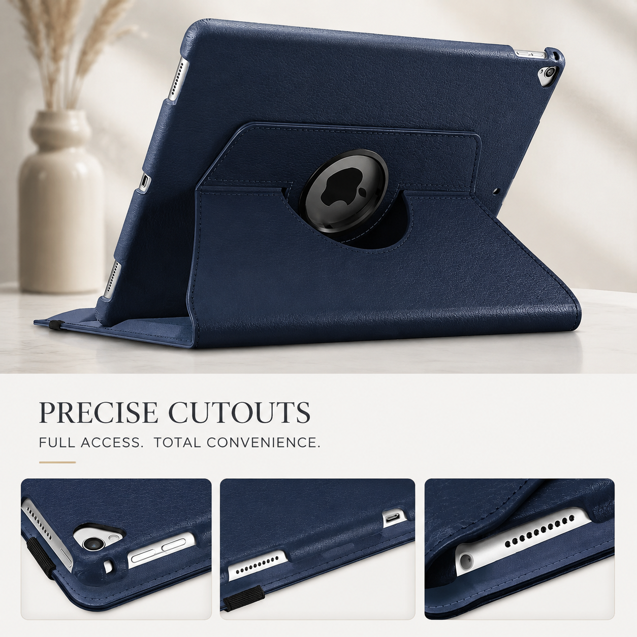 Premium 360° Rotating PU Leather iPad Case Smart Cover Auto Sleep Wake Shockproof Protective Stand Multi-Angle Tablet Case Compatible with iPad