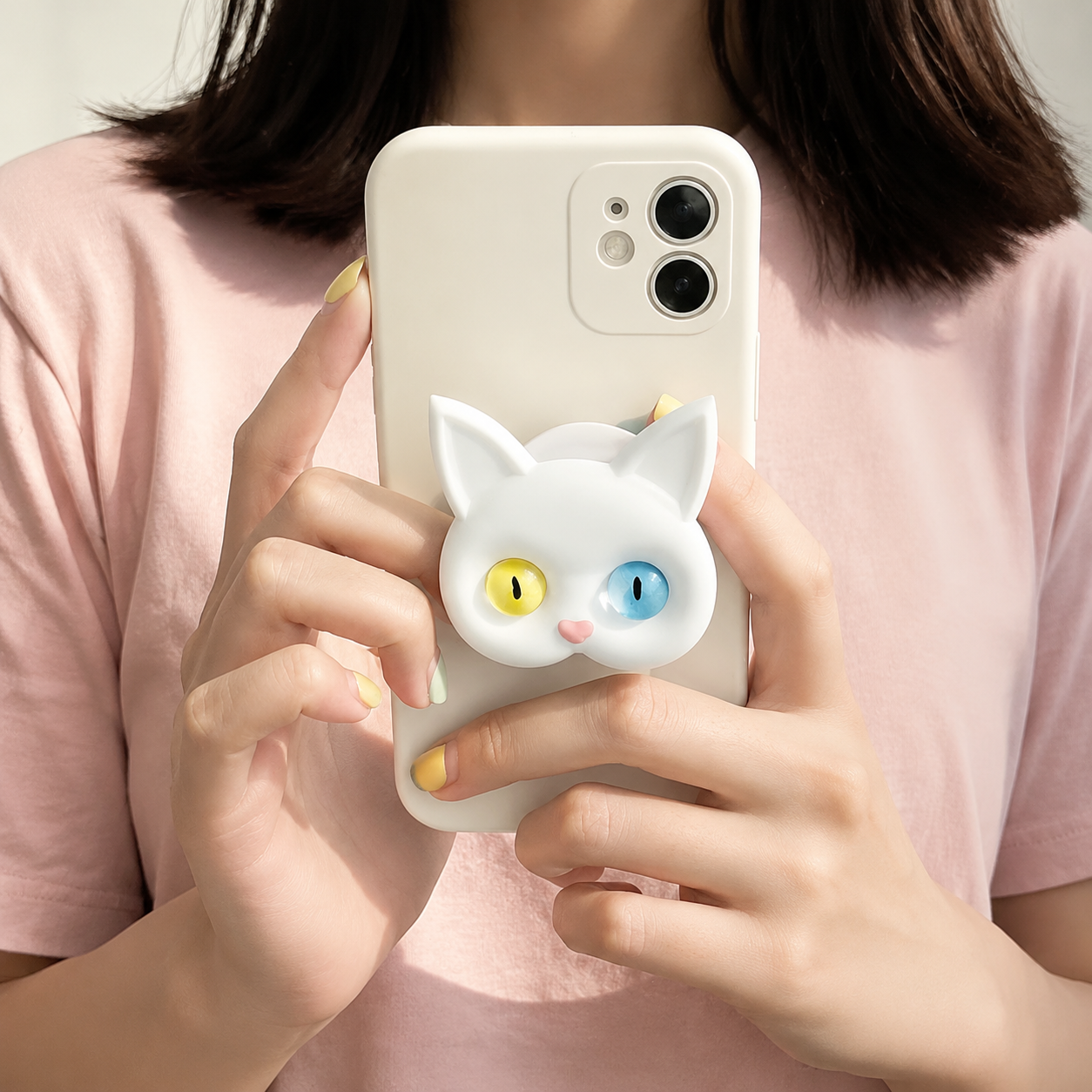 Premium 3D Cat Phone Grip Holder Korean INS Style Air Sac Griptok Finger Ring Stand Foldable Rotating Anti-Drop Phone Accessory Compatible with iPhone