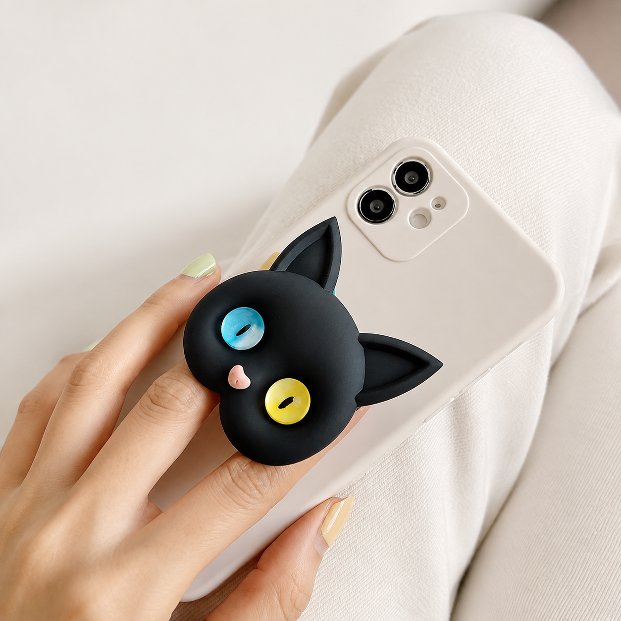 Premium 3D Cat Phone Grip Holder Korean INS Style Air Sac Griptok Finger Ring Stand Foldable Rotating Anti-Drop Phone Accessory Compatible with iPhone