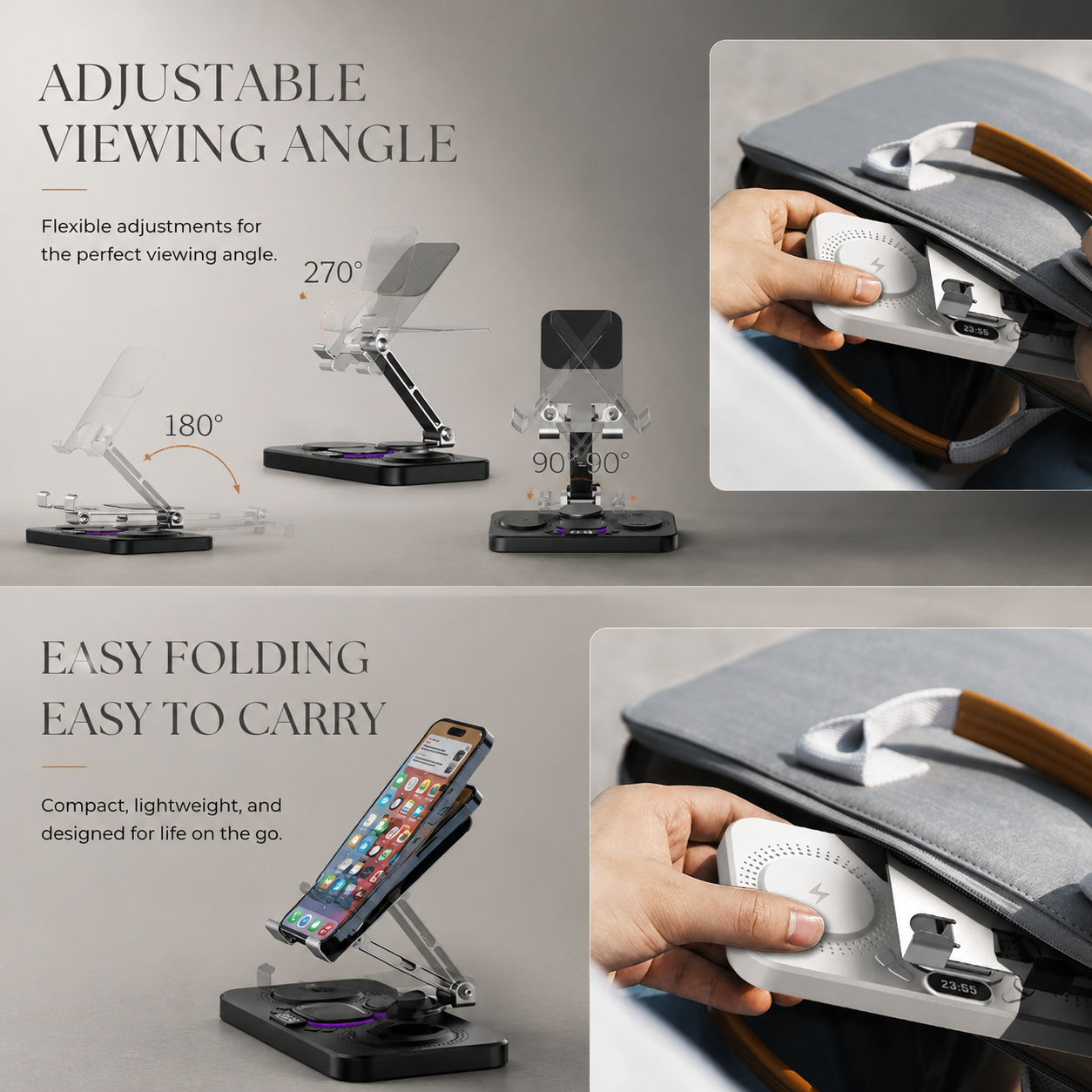 Premium 4 in 1 Magnetic Wireless Charging Station 15W Fast Charging Foldable Charger Stand for Phone Watch Earbuds LED Compatible with iPhone